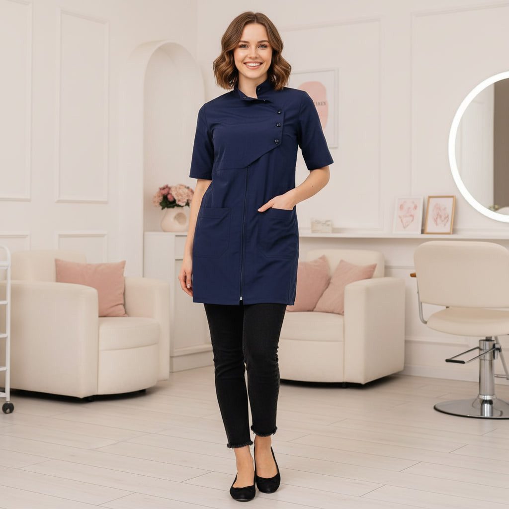STM Company Kittelschürze Kasack Plank mit asymmetrischen Schnitt, für Friseure, Kosmetikerinnen, Beauticians