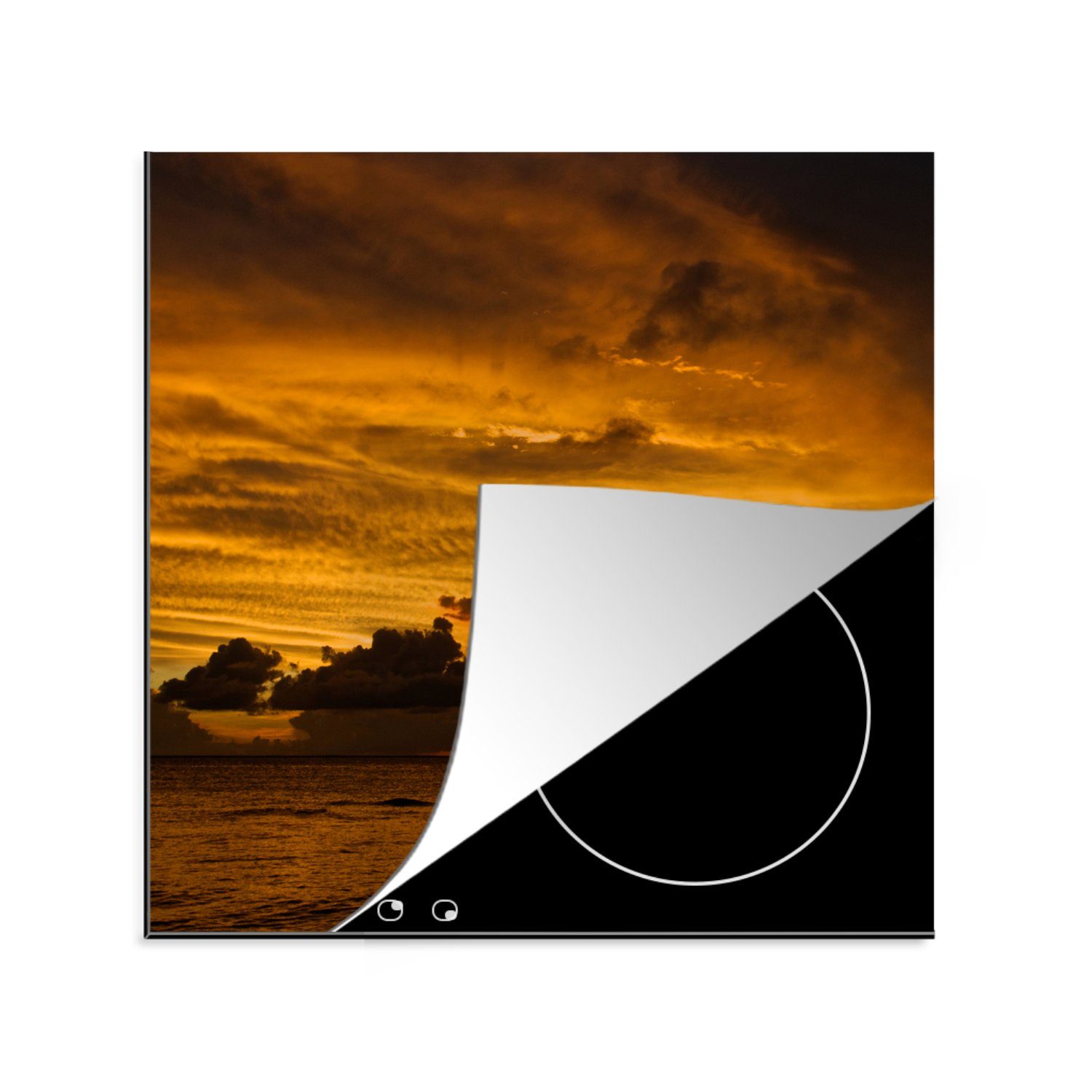 MuchoWow Herdblende-/Abdeckplatte Luftaufnahme des Sonnenuntergangs auf der Isla Mujeres, Vinyl, (1 tlg), 78x78 cm, Ceranfeldabdeckung, Arbeitsplatte für küche