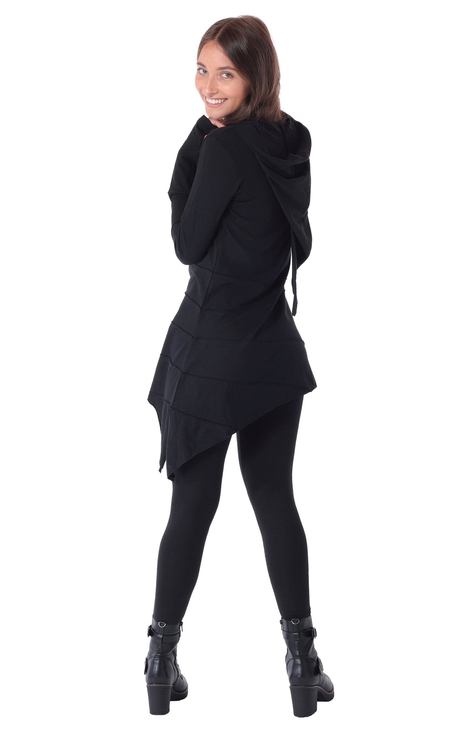 PUREWONDER Tunikakleid Longshirt Tunika aus leichter Baumwolle mit Zipfelkapuze d60 Schwarz S Tunika mit Zipfelkapuze