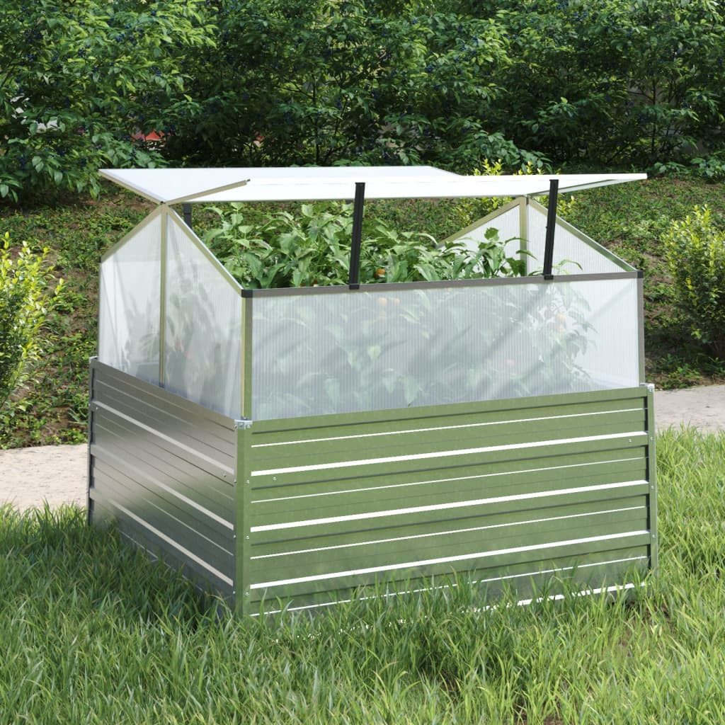 vidaXL Gewächshaus Gewächshaus Hochbeet Gartenpflanzer mit Gewächshaus Verzinkter Stahl 1