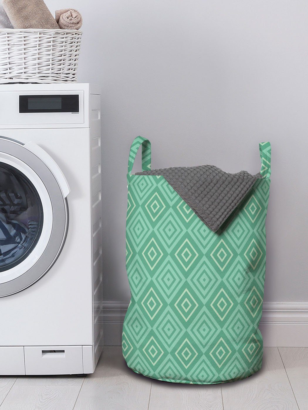Abakuhaus Wäschesäckchen Wäschekorb Verschachtelte Quadrat-Muster für Griffen Waschsalons, Kordelzugverschluss mit Minze