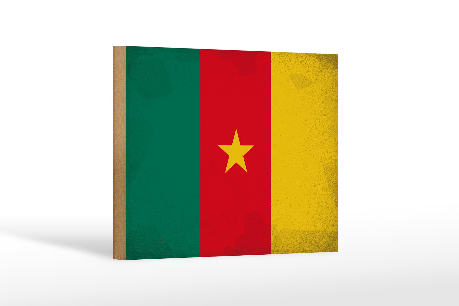 Femer GmbH Holzbild Flagge Kamerun 18x12cm Flag of Cameroon Vintage, Flaggen (1 St), Glatte Holzfaserplatte (MDF), vorn beschichtet