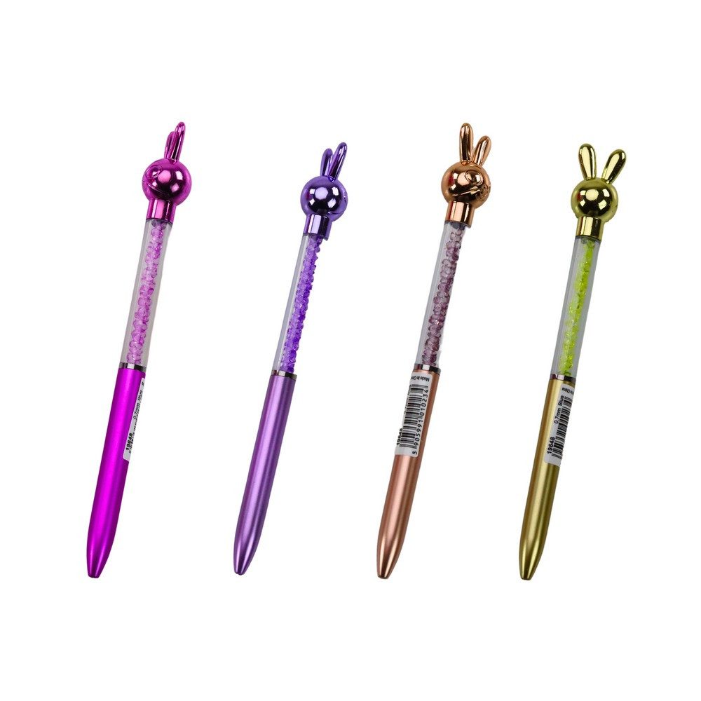 LEAN TOYS Kugelschreiber Glitzerstift Hasenstift Schreibgerät, (Spar-Set, 1-tlg., 17 cm funkelnd), Hasen-Motiv, Glitzersteine, 0,7 mm Mine, blau