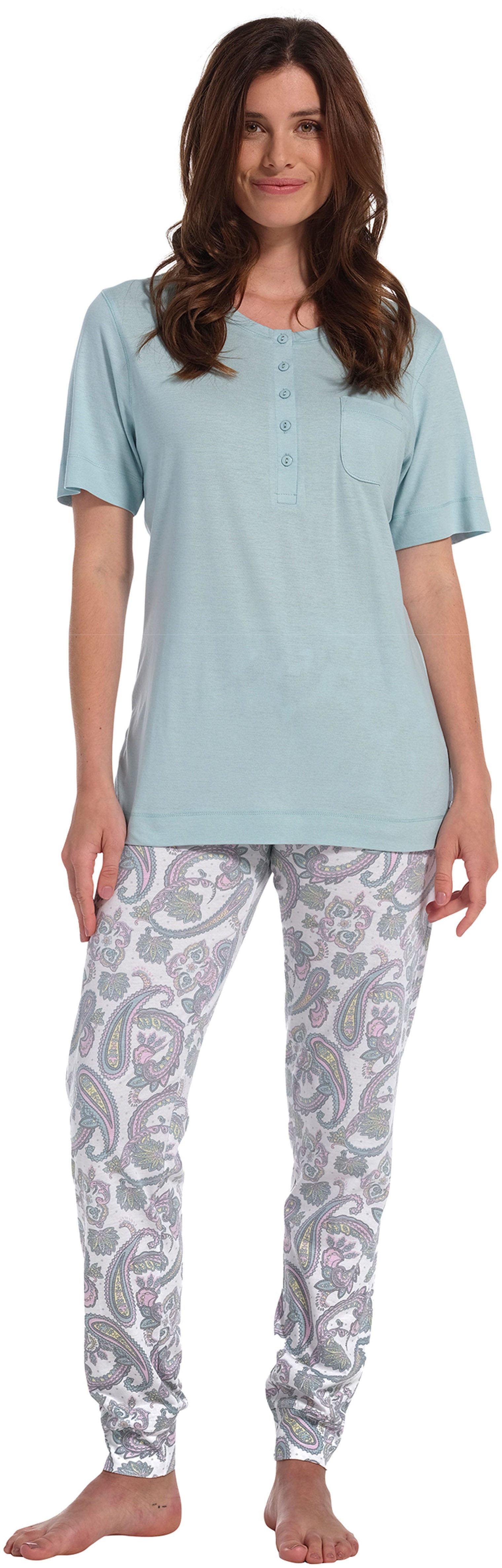 Pastunette Schlafanzug Damen Schlafanzug mit kurzem Arm Paisley Muster (2 tlg) Modisch