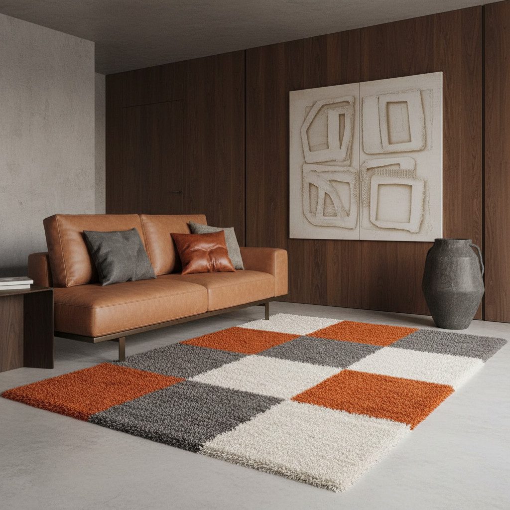KADIMA DESIGN Teppich RHEIN Shaggy Langflor Wohnzimmer Schlafzimmer Waschbar Esszimmer, Läufer, Höhe: 32 mm, Terrakotta, 60x110 cm, Wohnzimmerteppich Waschbar