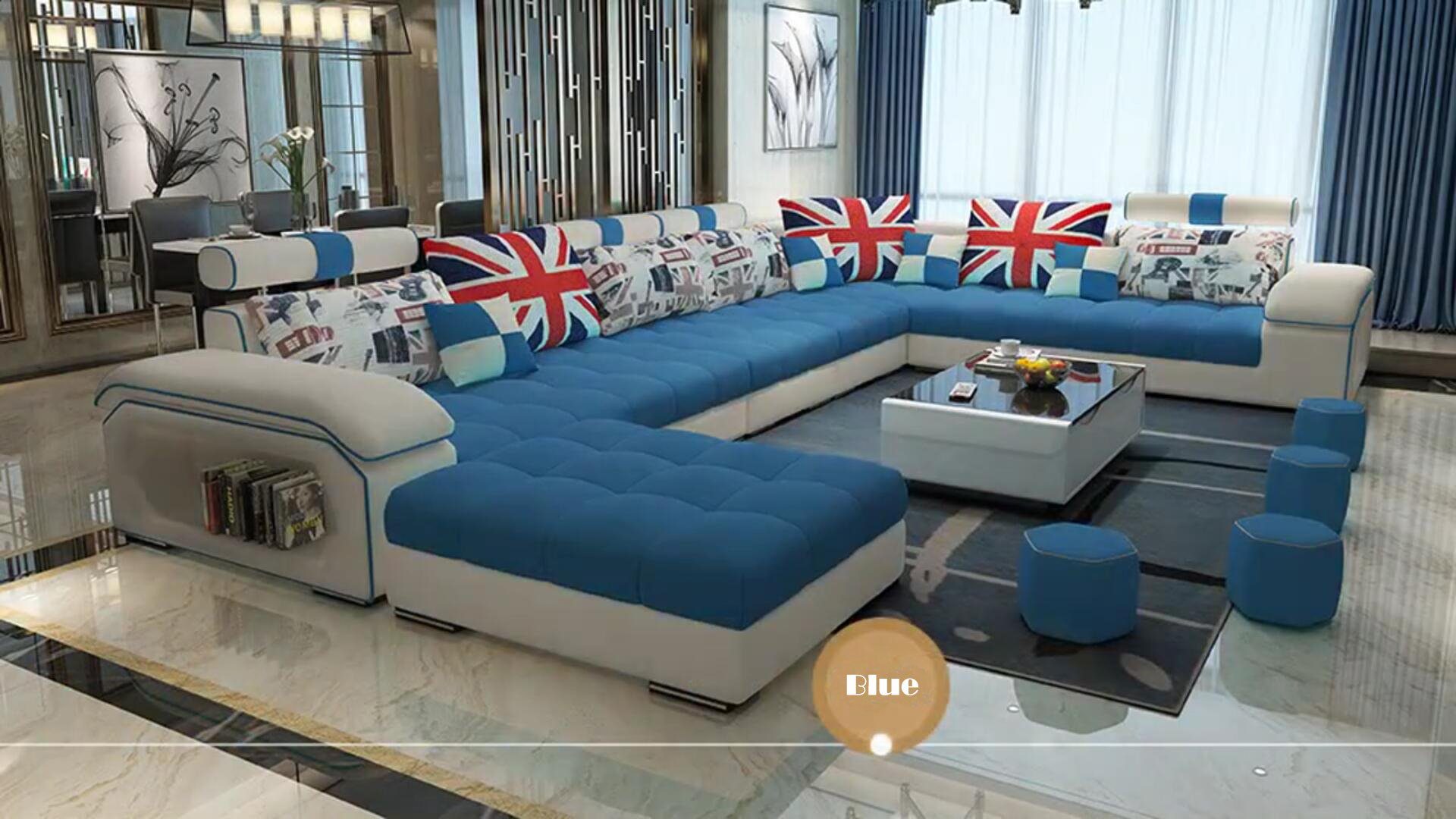 JVmoebel Ecksofa, Ecksofa UForm Sofa Couch Leder Design Couch Textil Modern Sofas Blau