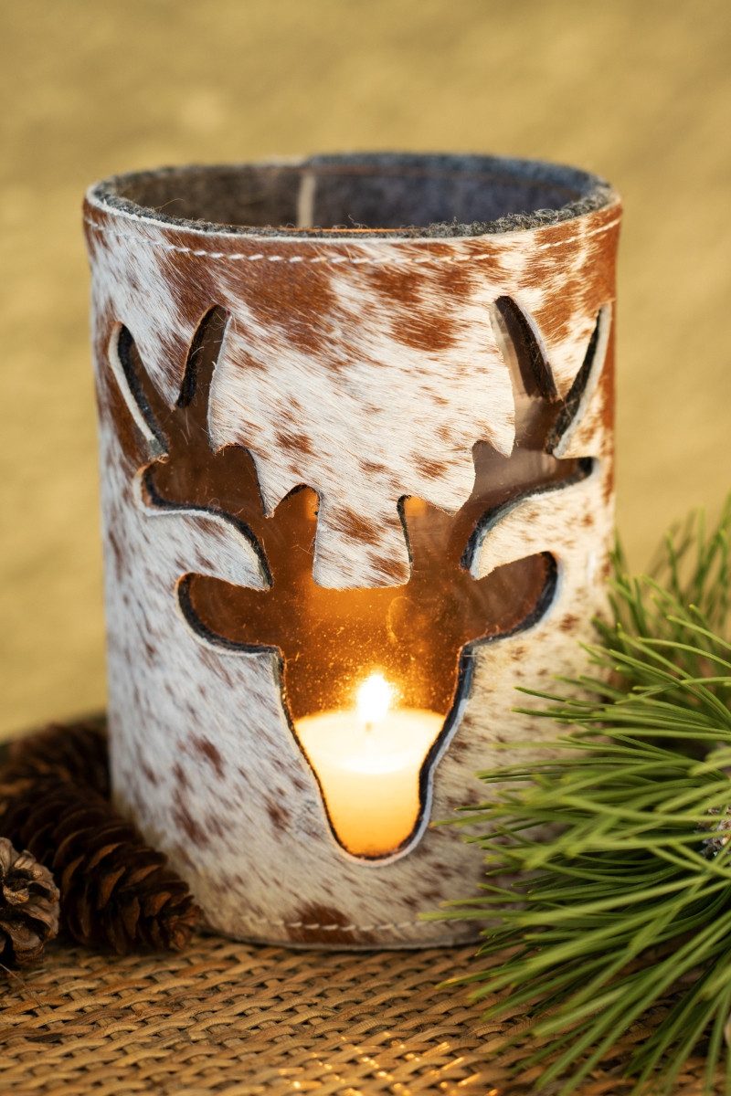 Mars & More Windlicht Windlicht - HIRSCH/KUHFELL - braun, grau, schwarz günstig online kaufen