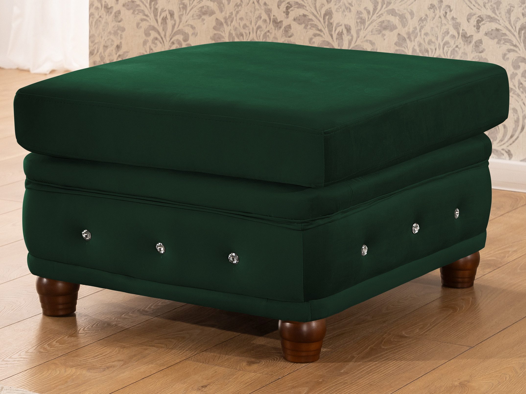 S-Style Möbel Polsterhocker Chesterfield Cleo Blink aus Samt mit Kristallsteppung, mit Wellenfederung
