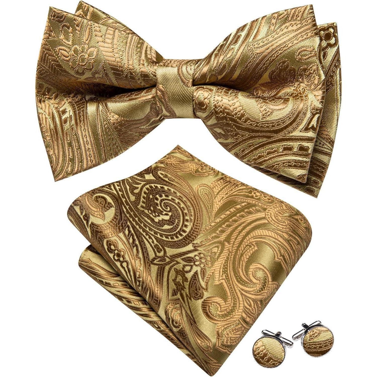 LuxusKollektion Krawatte Fliege Herren Set Satin Manschettenknöpfe Hochzeit Gold