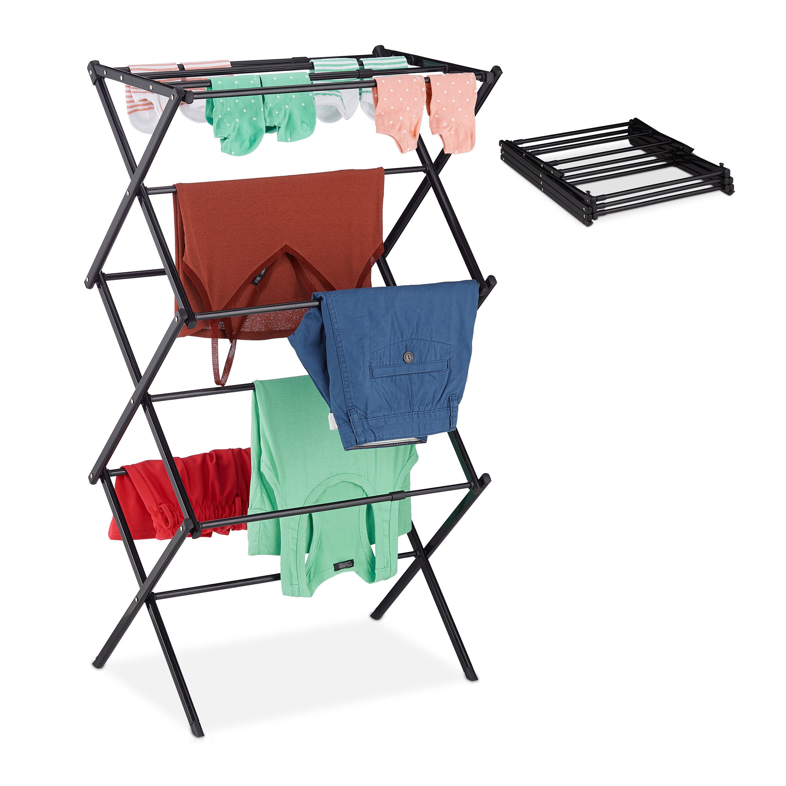 relaxdays Wäscheständer Klappbarer Wäscheständer ausziehbar, schwarz