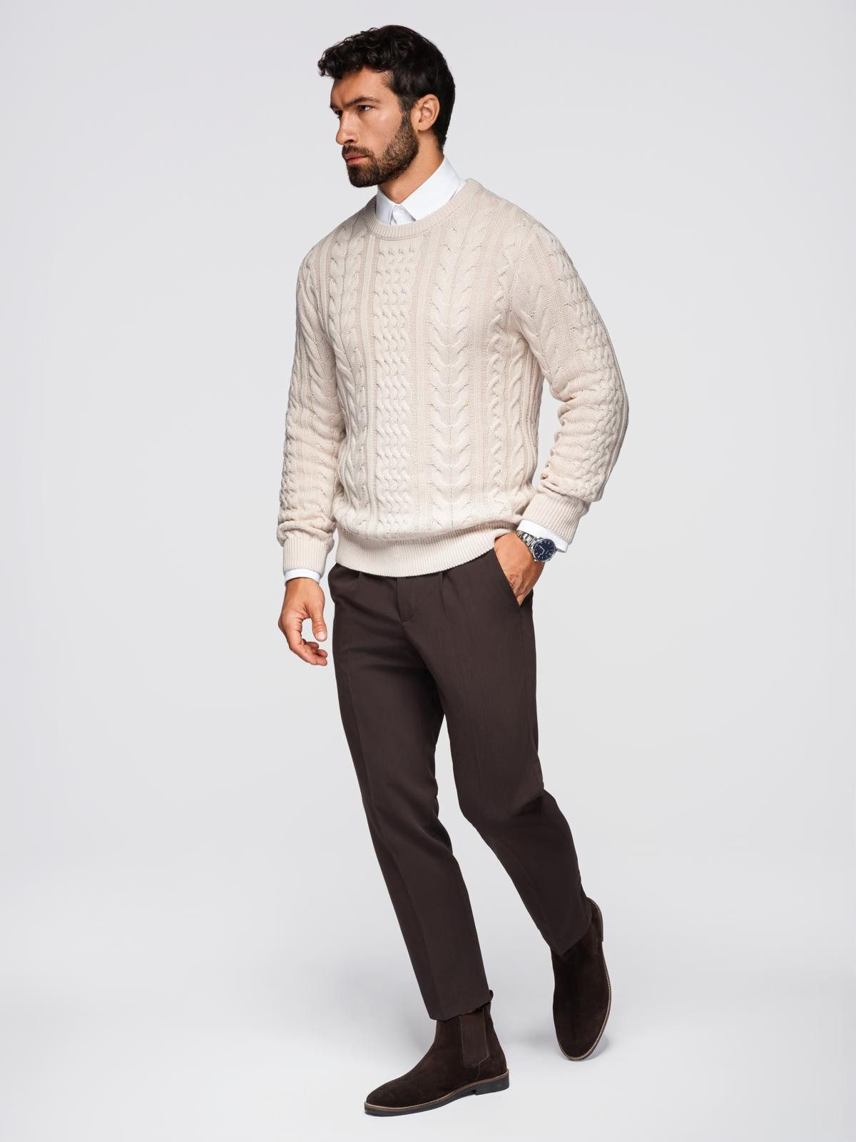 OMBRE Rundhalspullover Eleganter Herrenpullover mit interessantem Strickmuster