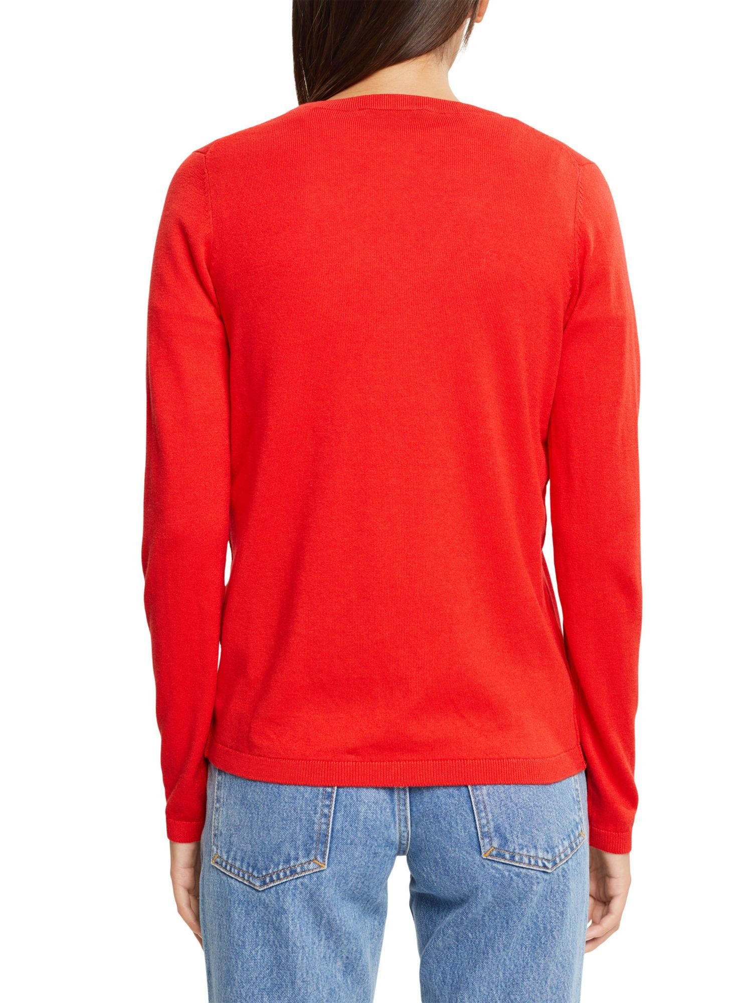 RED V-Neck-Pullover,-Baumwoll-Mix Basic edc Esprit V-Ausschnitt-Pullover by