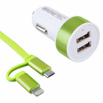 NINETEC Kfz 2x USB Adapter Ladeadapter 3.1A LKW Handy Zigarettenanzünder Autoladekabel, 2 USB Ports, Flexibel