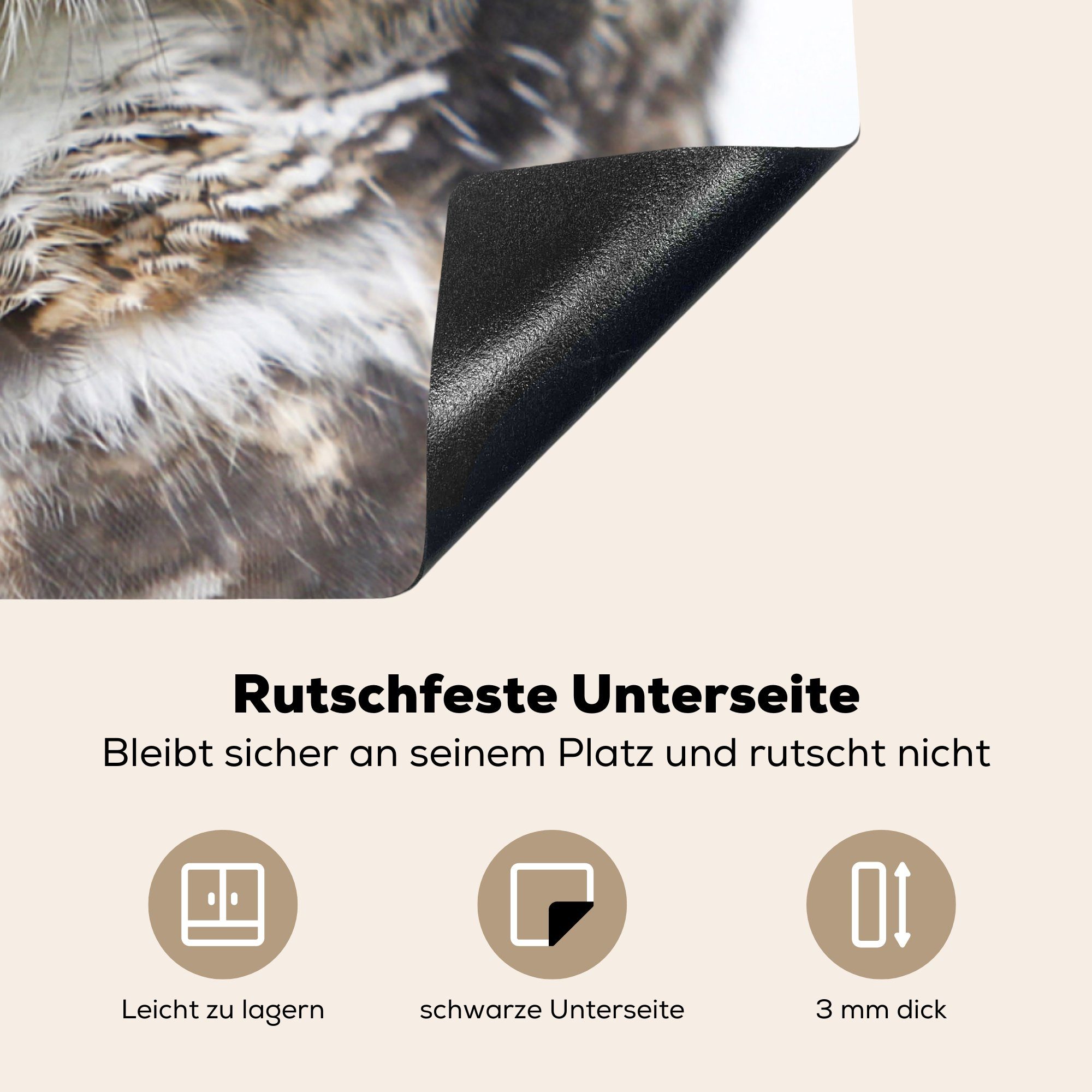 Weiß, Arbeitsplatte Vogel Eule 78x78 - küche MuchoWow für - Braune cm, (1 Ceranfeldabdeckung, Vinyl, tlg), Herdblende-/Abdeckplatte