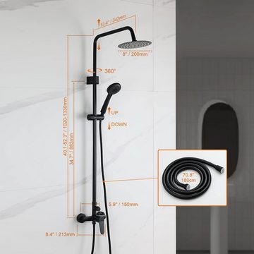 Ibergrif Duschsystem Duschsäule System mit Wasserhahn, Duschstange Kit, 3 Strahlart(en), Messing Brause Mischbatterie Set mit 3 Funktionen Handbrause Schlauch