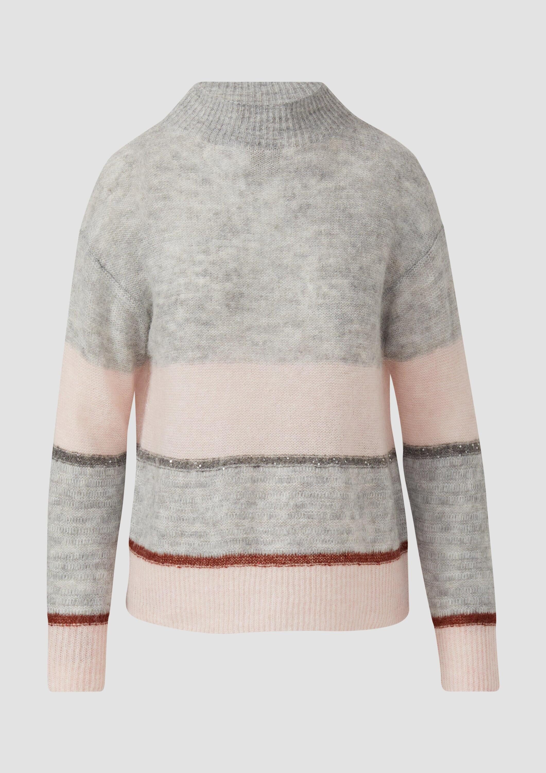 s.Oliver Longpullover Strickpullover Leichter Alpakamix-Pullover mit Colour-Blocking und Pailletten