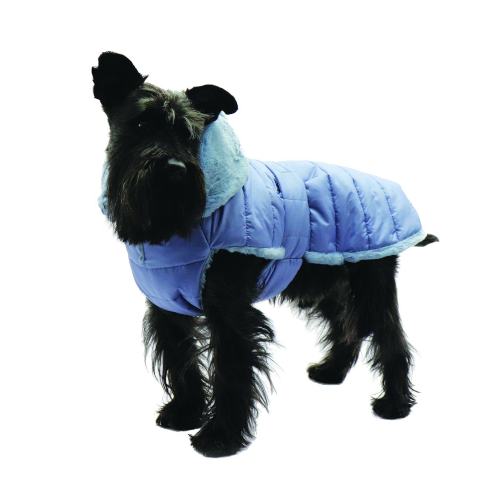 Fashion Dog Hundemantel Hunde-Steppmantel mit Kunstpelz-Futter, Azzurro, 27 cm