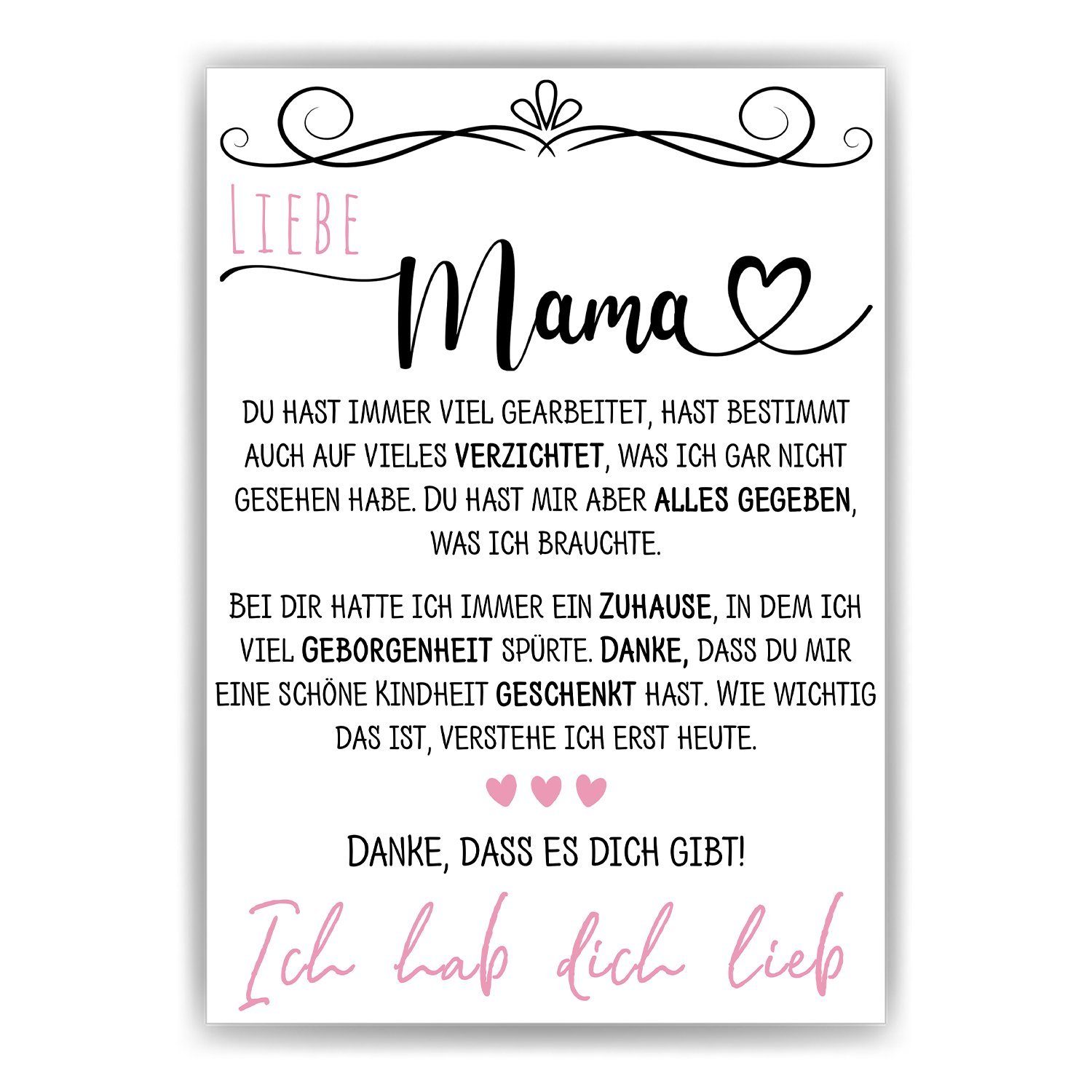Mama Bild DIN Kunstdruck, A4 Muttertag Tigerlino Spruch Mutter Geschenk Poster Geburtstag Mama