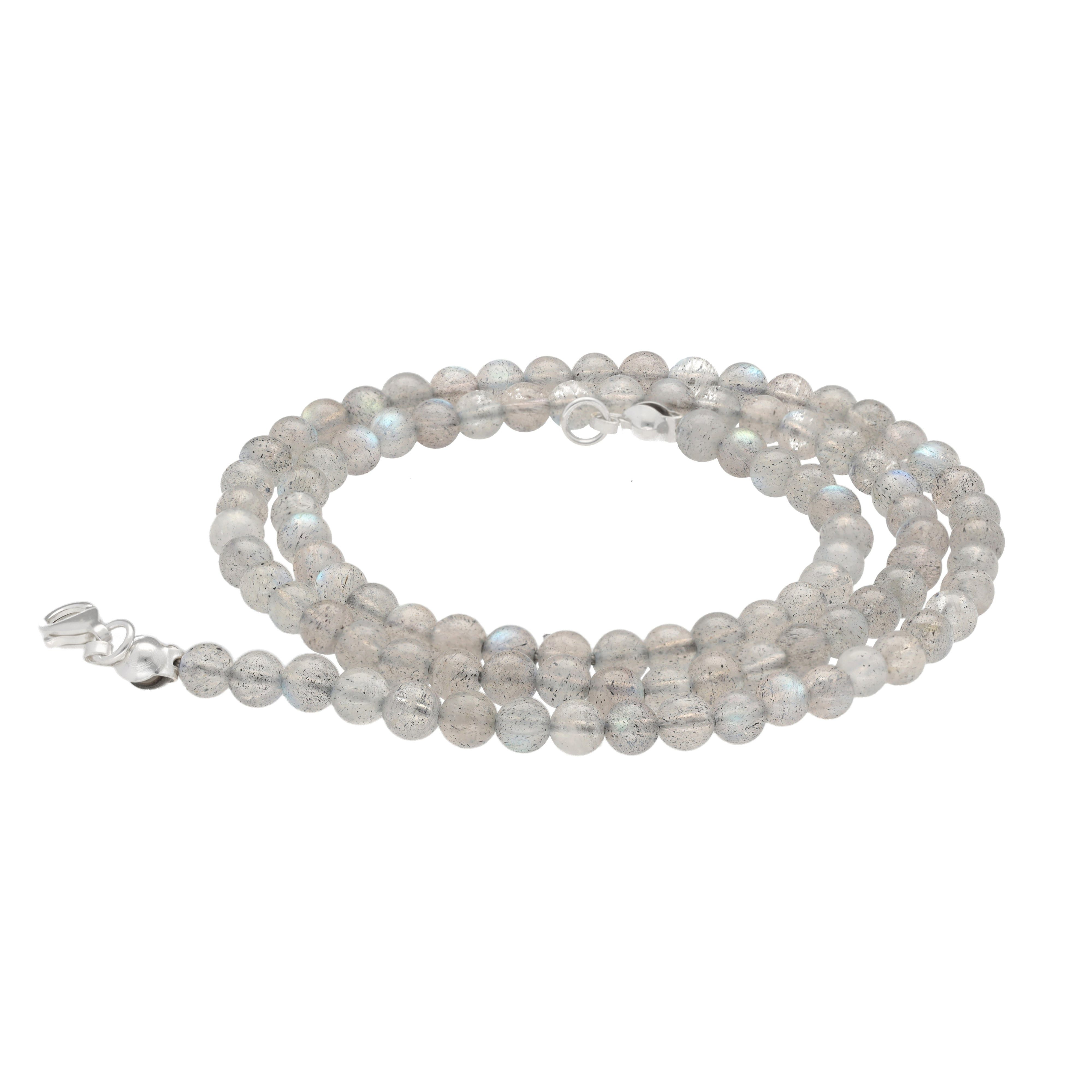 Lebensquelle Plus Kette ohne Anhänger Edelstein Kugelkette + 925 Silber Verschluss, Ø 4mm Kugeln 45cm lang