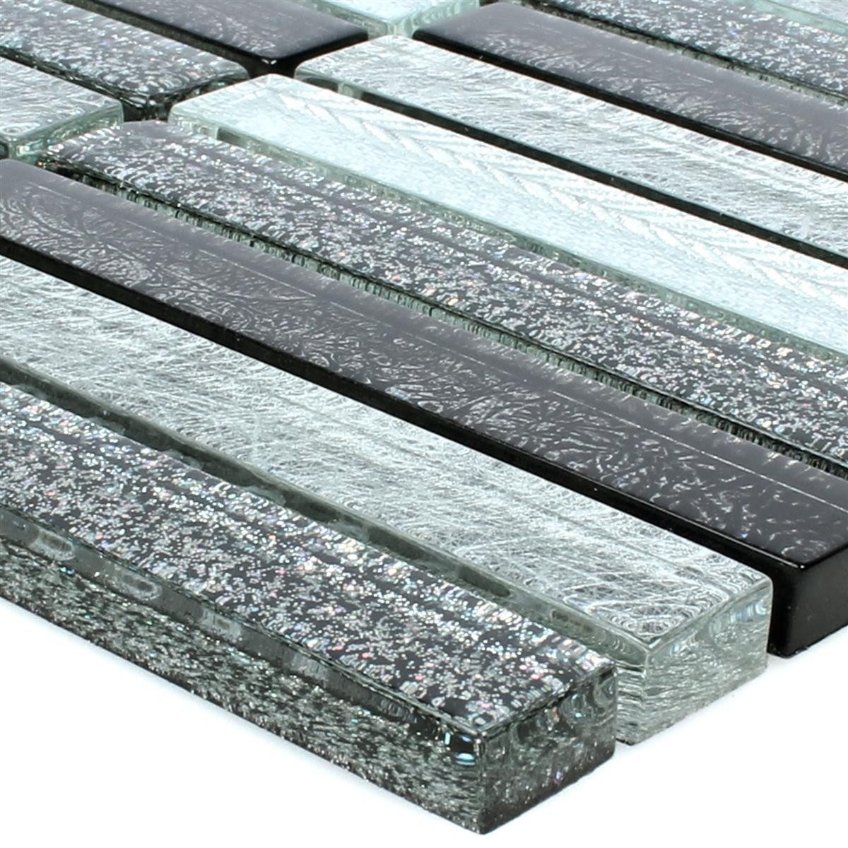 Mosafil Mosaikfliesen Glasmosaik Fliesen Kairo Glitzer, Glas 30.400x29.800, schwarz-grau-silber, Verlegefertig auf ein Netz geklebt - Wasserfest