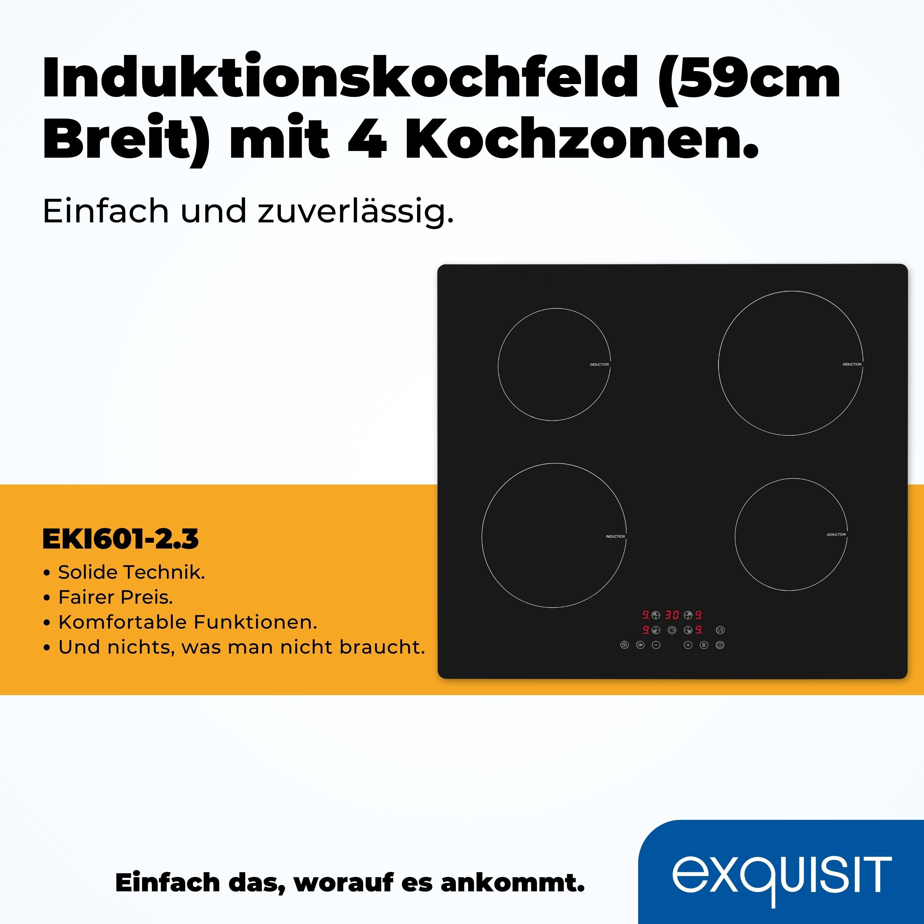 exquisit Induktions-Kochfeld EKI 601-2.3, Touch-Control, Modern, Kindersicherung