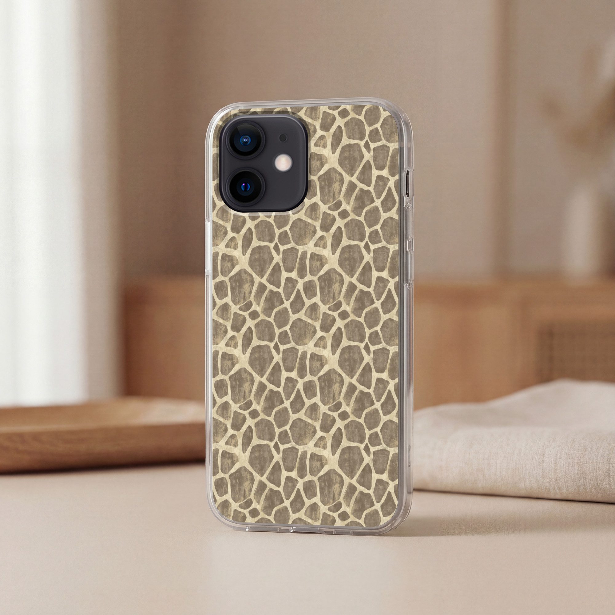 MuchoWow Handyhülle für Apple iPhone 12 Mini Giraffe - Muster - Beige - Braun, Smartphone-Bumper, Print, Handy Schutzhülle Dünn