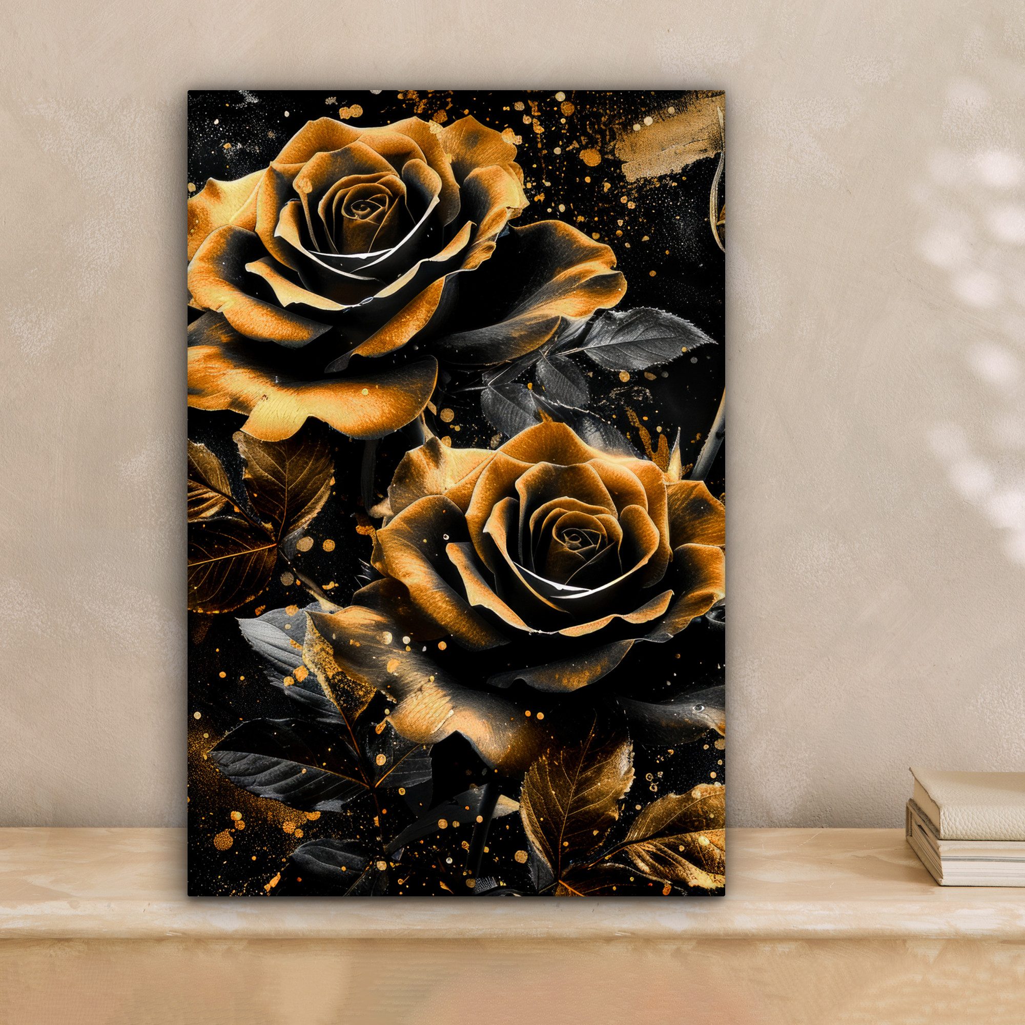 OneMillionCanvasses® Leinwandbild Rosen - Gold - Schwarz - Blumen - Modern, günstig online kaufen