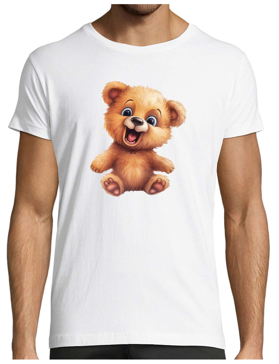 T-Shirt Herren Print Shirt - Teddybär Brustprint