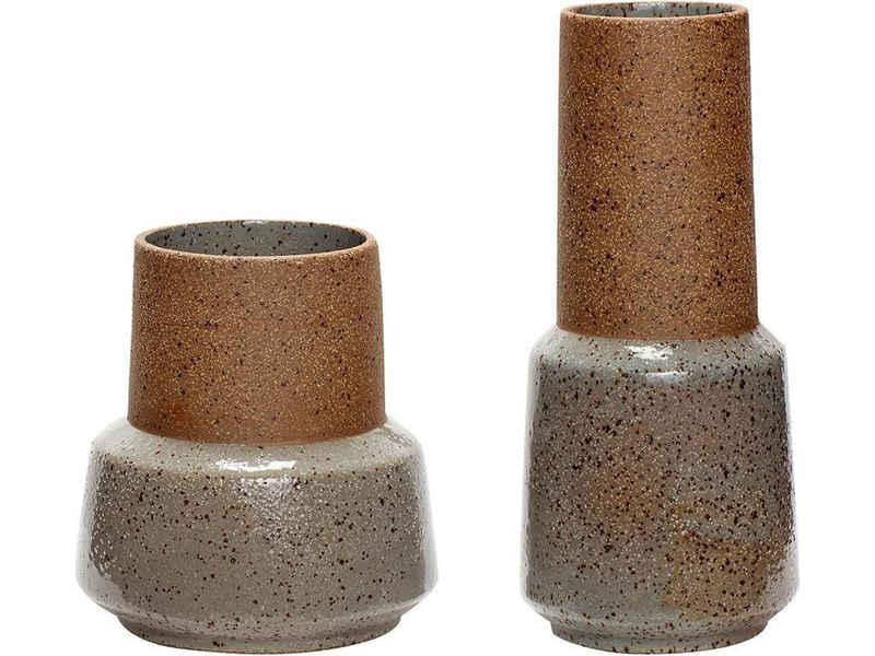 Hübsch Dekovase Hübsch Stein Vasen Set Braun/Grün (2er-Set)