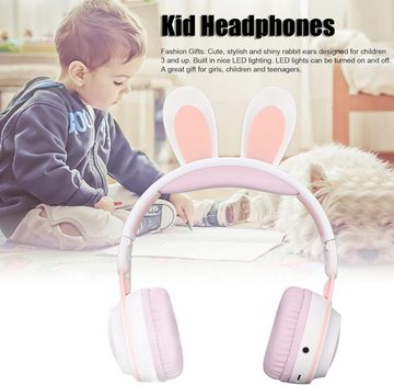 Yunseity Bluetooth 5.0- von TF/AUX, Kleinkinder, Teenager Kinder-Kopfhörer (Sicherer Halt und kabellose Freiheit für unbeschwerten Musikgenuss unterwegs, mit Hasenohr, Over-Ear-LED-Licht, Faltbares Kabelloses Unterstützung)