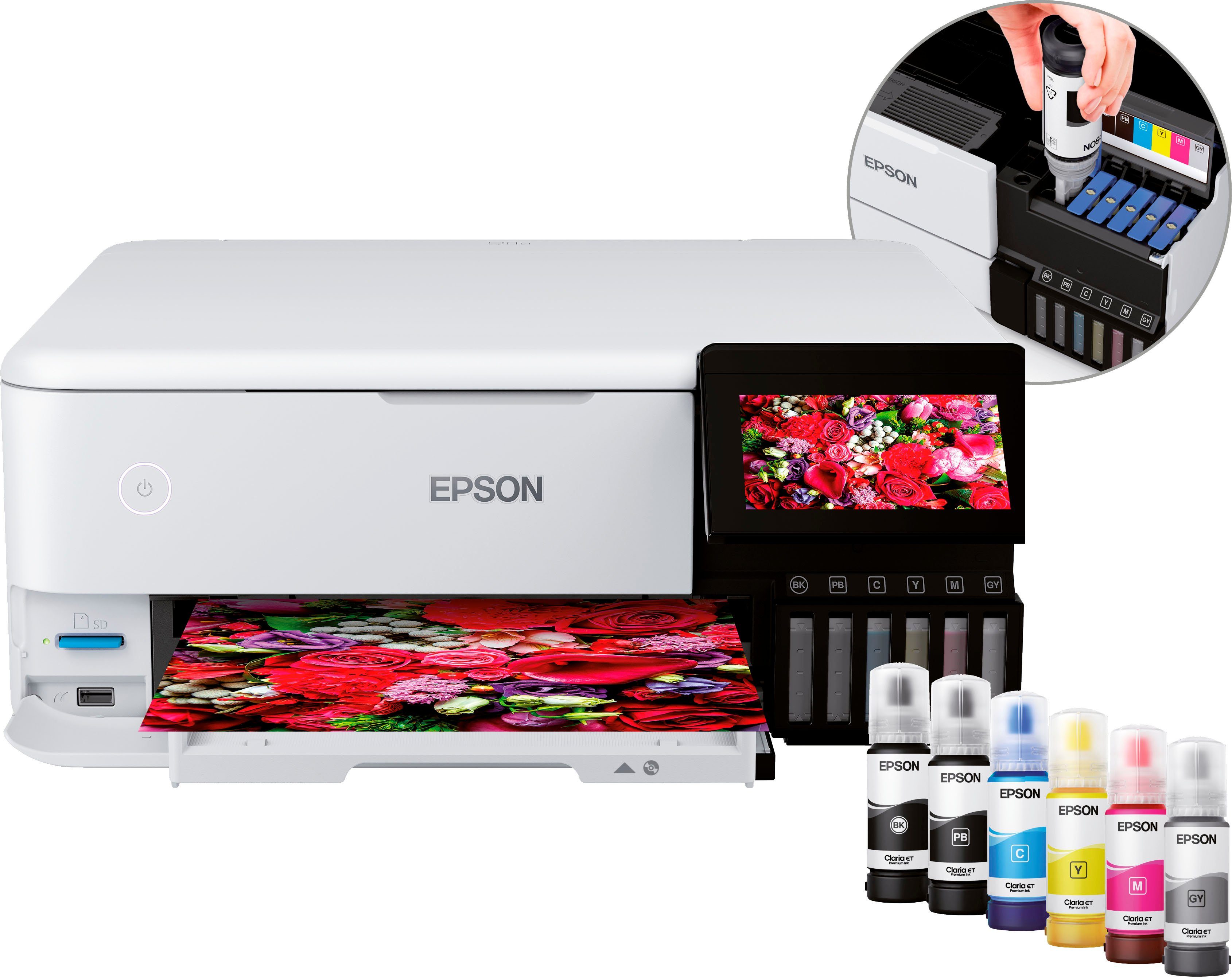 Epson EcoTank ET-8500 Tintenstrahldrucker, (LAN (Wi-Fi), s/w): 16 (Ethernet), in WLAN (Seiten/Minuten Druckgeschwindigkeit