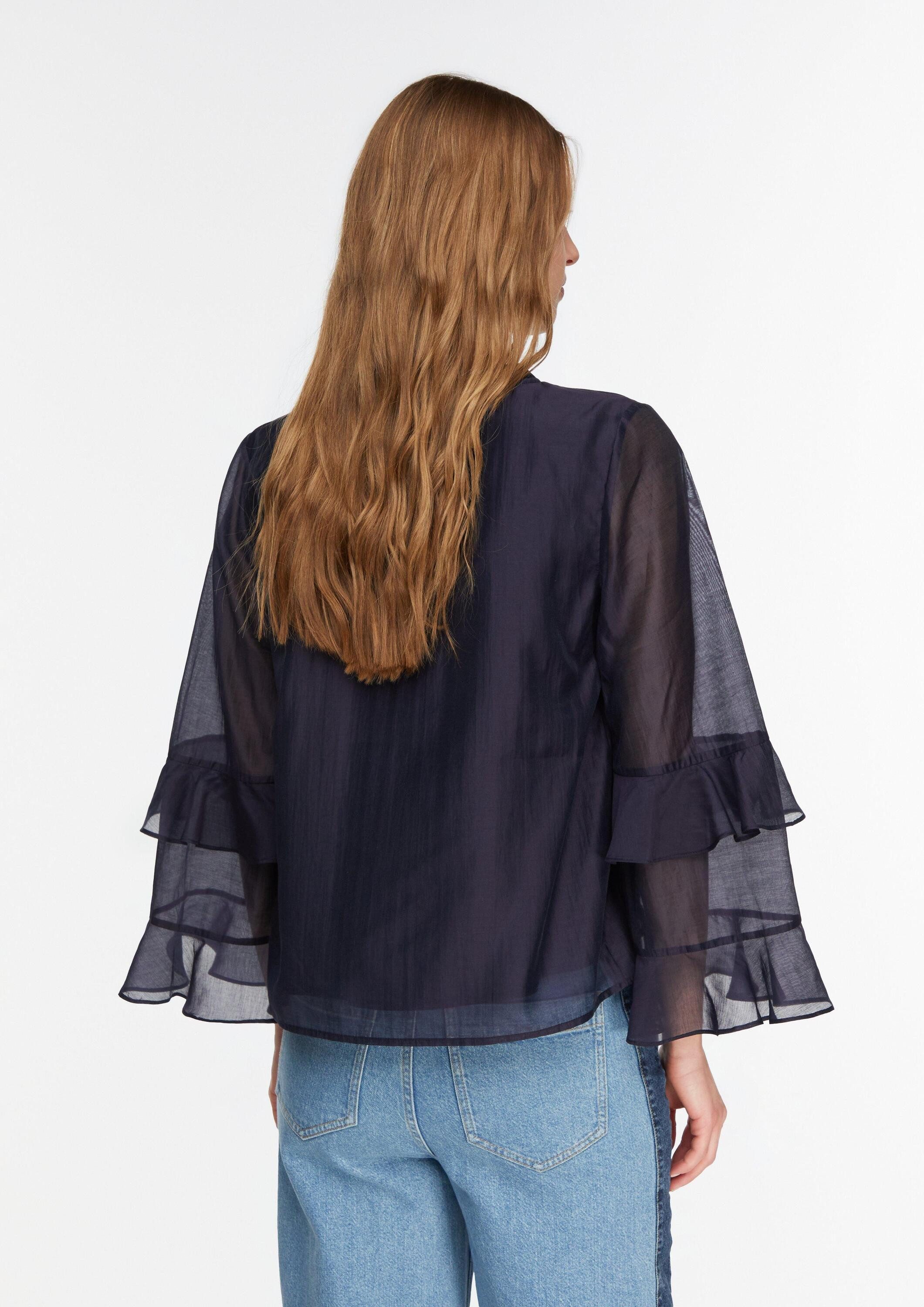 comma Langarmbluse Bluse Lyocell-Bluse mit Volantärmeln