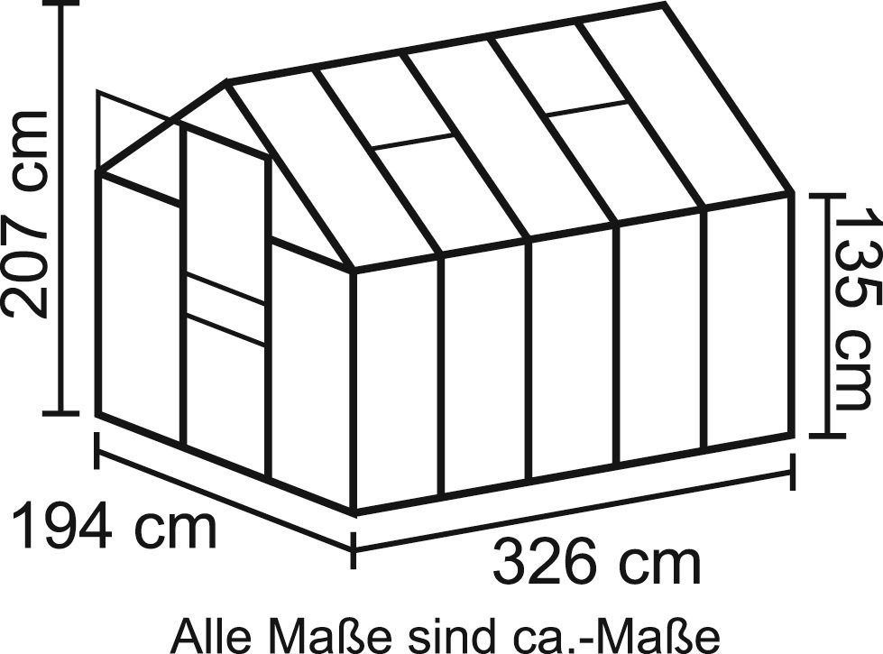 Vitavia Gewächshaus Apollo 6200, BxTxH: 195 x 323 x 207 cm, 6 mm Wandstärke, Spar-Set