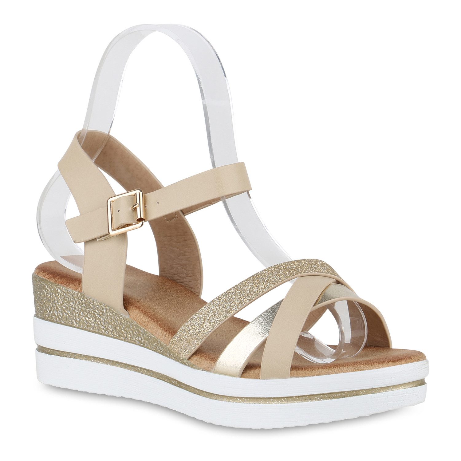 VAN HILL 840958 Plateausandaletten Damen Plateau Sandaletten Glitzer Keilab günstig online kaufen