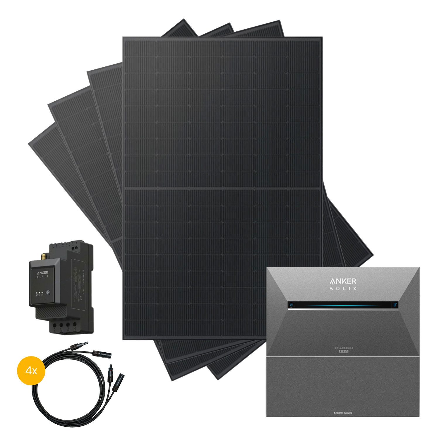 Kleines Kraftwerk Balkonkraftwerk, 2000 W, Monokristallin, (ohne Halterung), 4 x 500W, Anker Solarbank 3 Pro, Wechselrichter