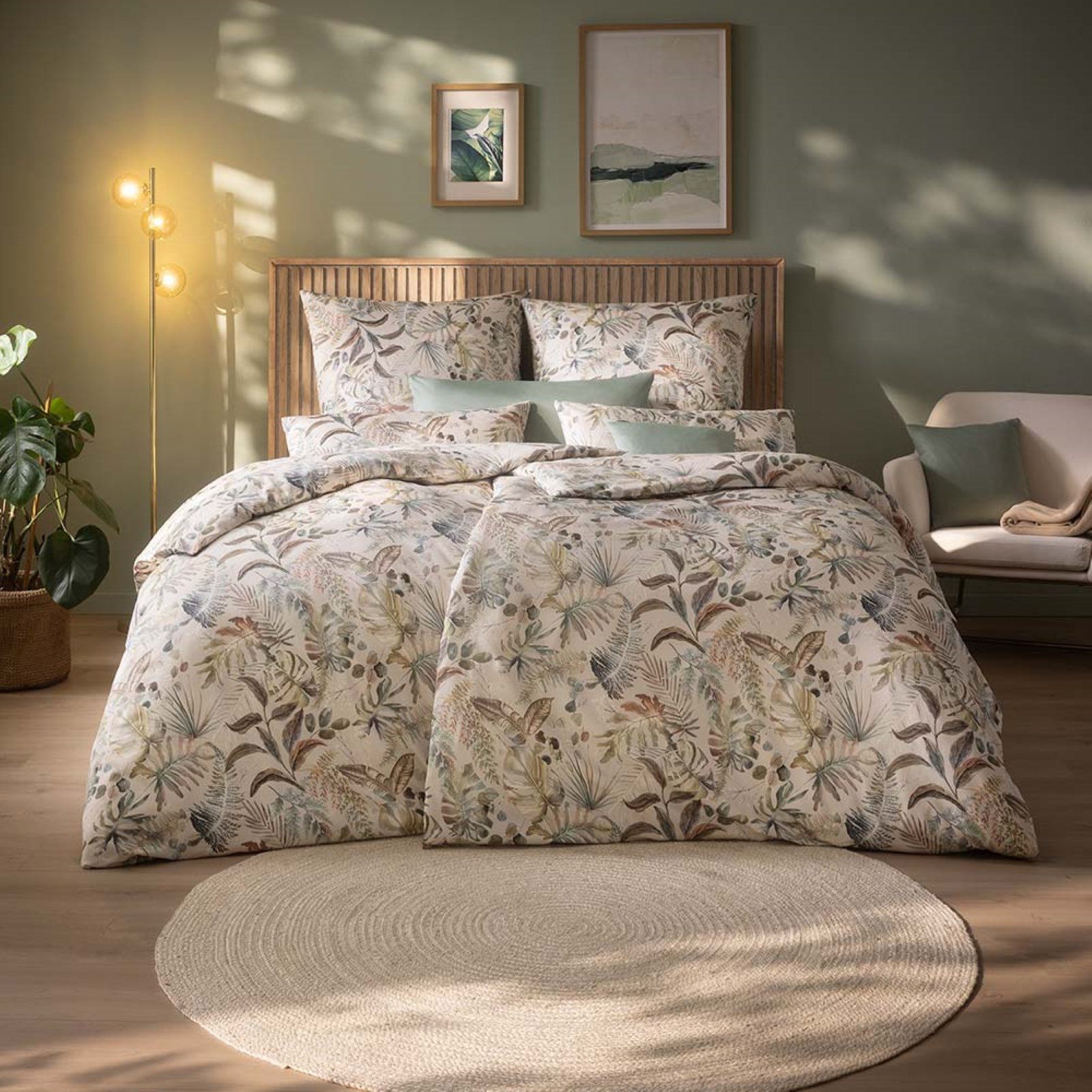 Estella Bettwäsche Estella Mako-Satin Bettwäsche 135x200 Alea puder Blätter günstig online kaufen