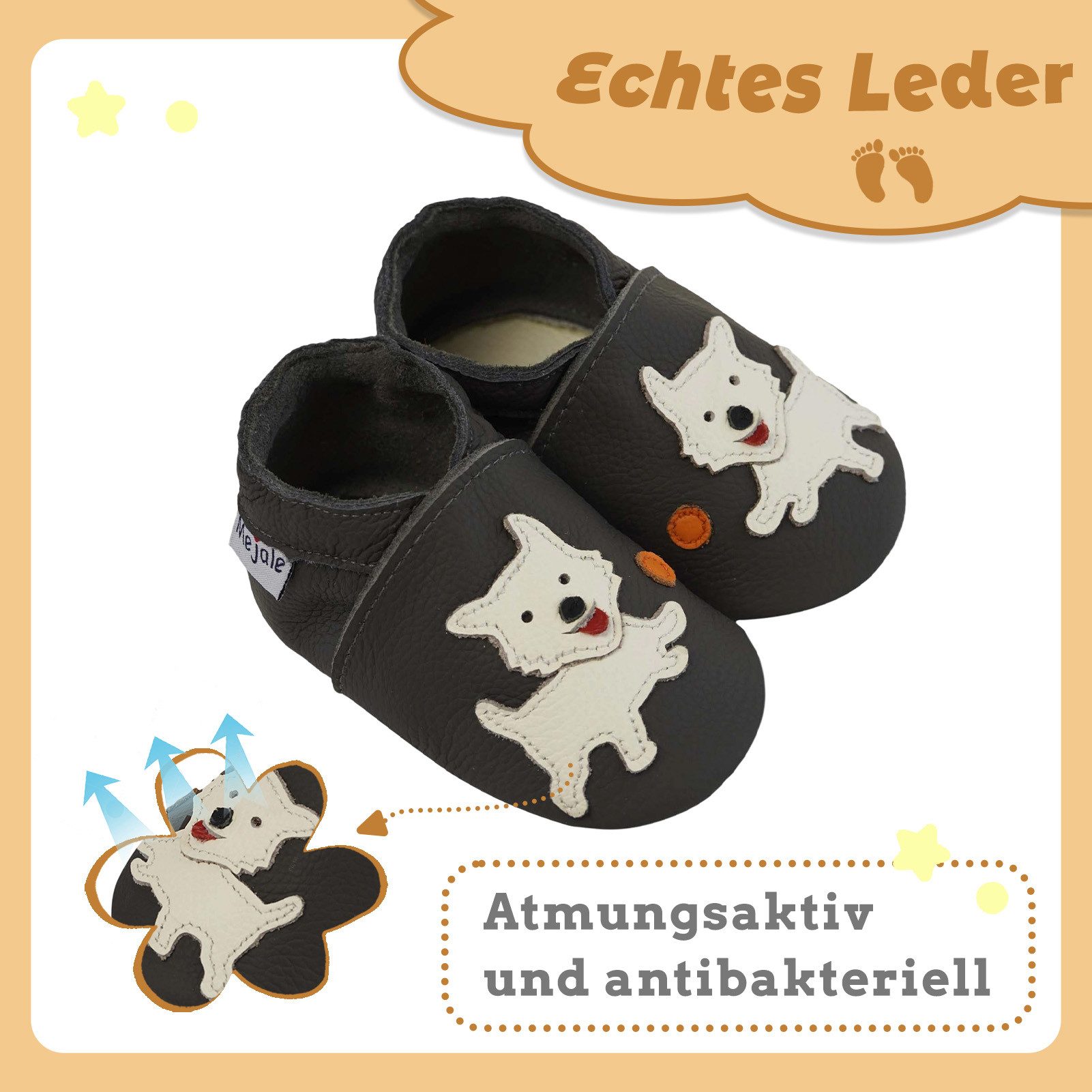 Mejale Mejale 18-19EU Baby Krabbelschuhe Leder Lauflernschuhe Rutschfest Krabbelschuh