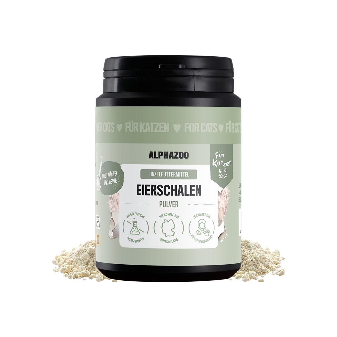 ALPHAZOO Eierschalenpulver 250g für Katzen 36 % Kalzium aus Eierschalen, Ergänzungsfutter für: Katzen, Als BARF-Ergänzung,Calcium ohne Zusatzstoffe