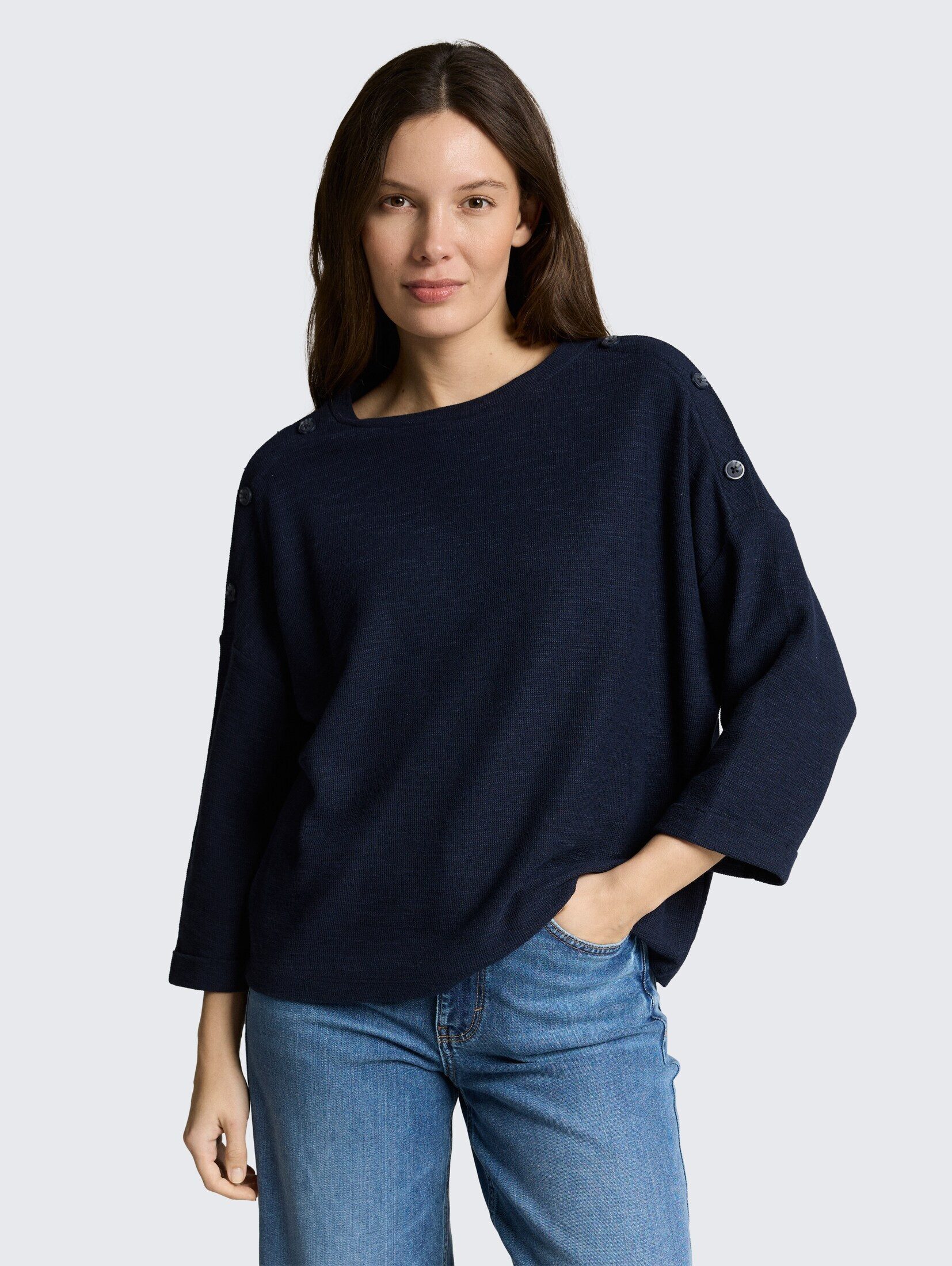 TOM TAILOR 3/4-Arm-Shirt T-Shirt Langarmshirt mit Knopf-Details