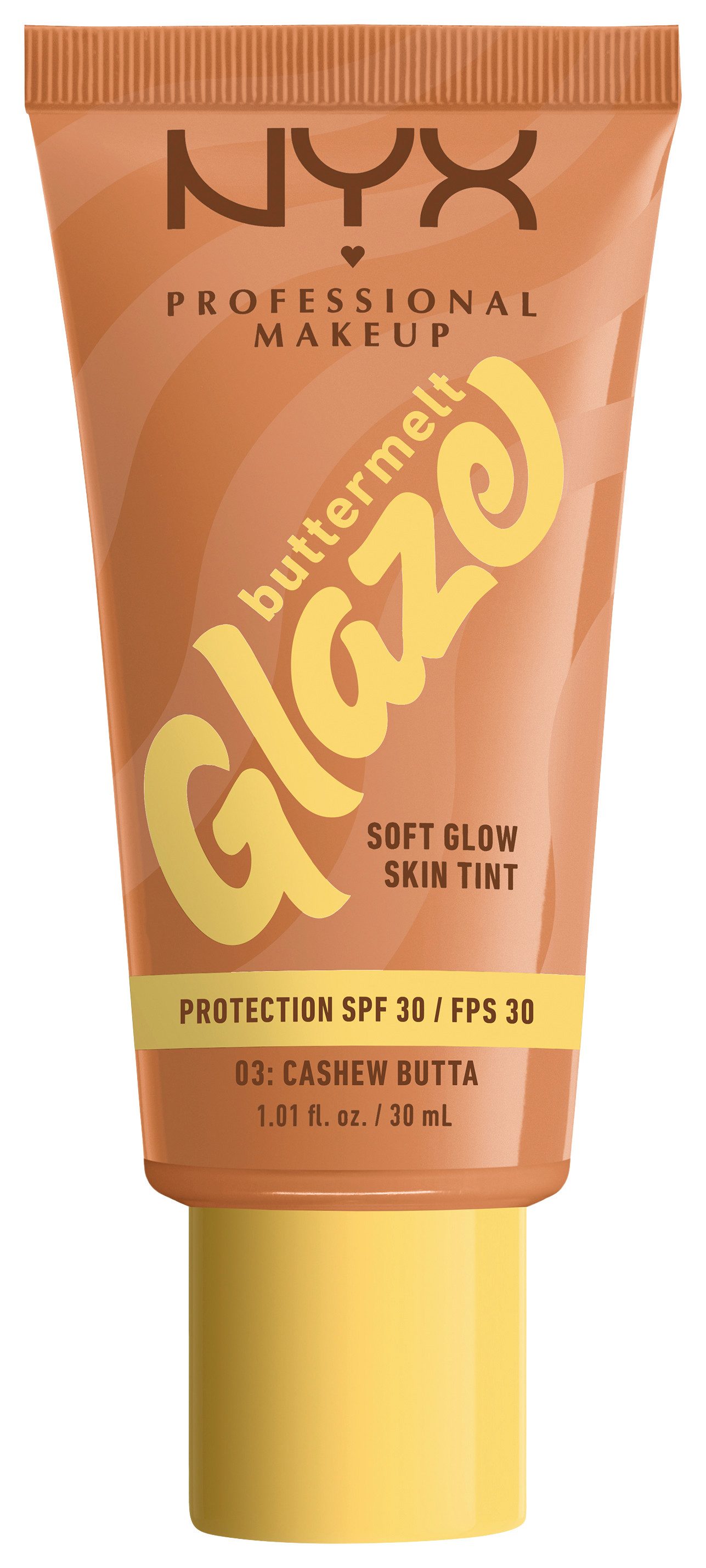 NYX PROFESSIONAL MAKEUP Foundation BUTTERMELT GLAZE SOFT GLOW SKIN TINT + LSF 30, Pflegend, spendet Feuchtigkeit, ohne Rückstände und öliges Finish.