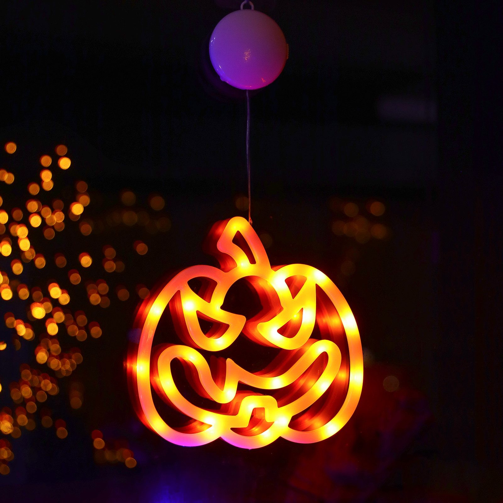 Qualra LED Nachtlicht Halloween LED Kürbis Lichterketten Hängend Party Innen Fenster Deko, Batteriebetrieben