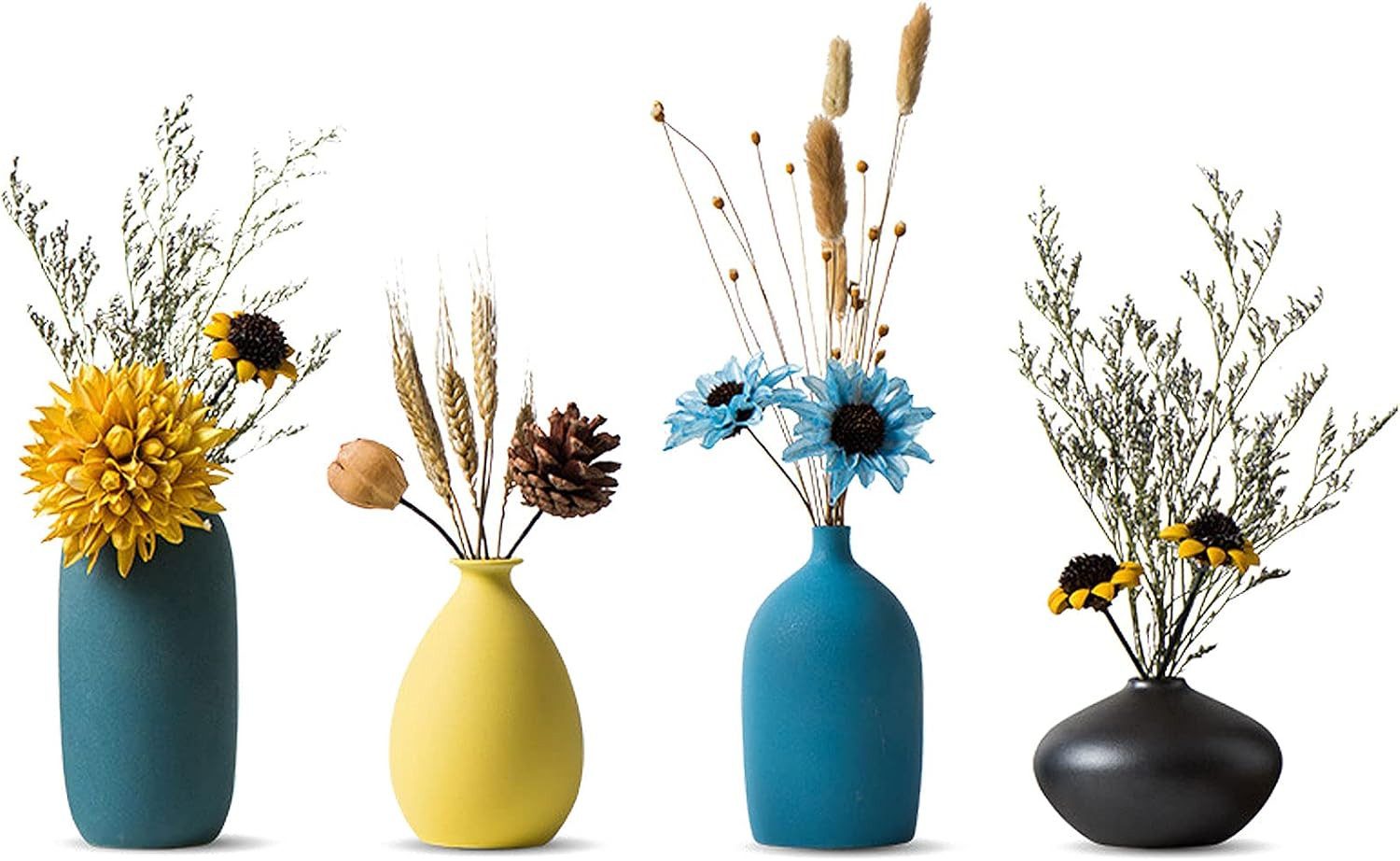 FELIXLEO Dekovase Kleine Keramikvasen für Blumen Dekoratives Vasen für Wohnzimmer 4 Set