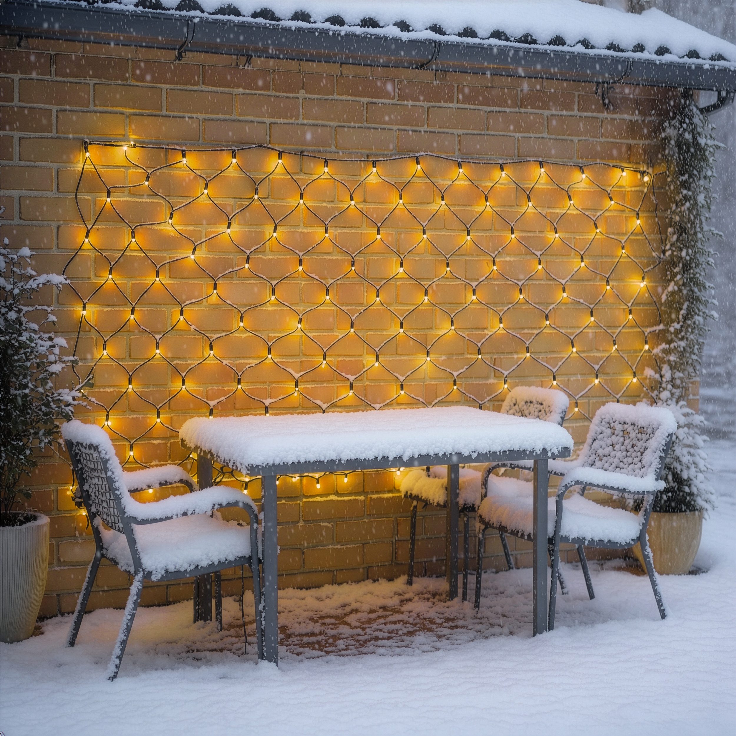 esotec LED-Lichternetz Solar LED-Vorhang 1,5x1,5m 3 Lichtstärken 144 LEDs 2800K 102190, Lichtstärke einstellbar, solarbetrieben ohne Stromanschluss