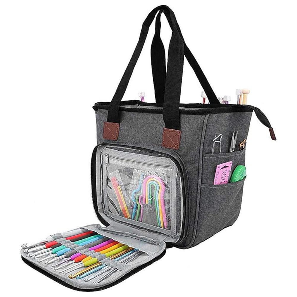 TUWENA Aufbewahrungsbox Häkeltasche für Garn, Leichte Stricknadeln, Wollaufbewahrungstasche, Tragbare Garntasche für Stricknadeln, Häkelnadeln, Wolle und Zubehör