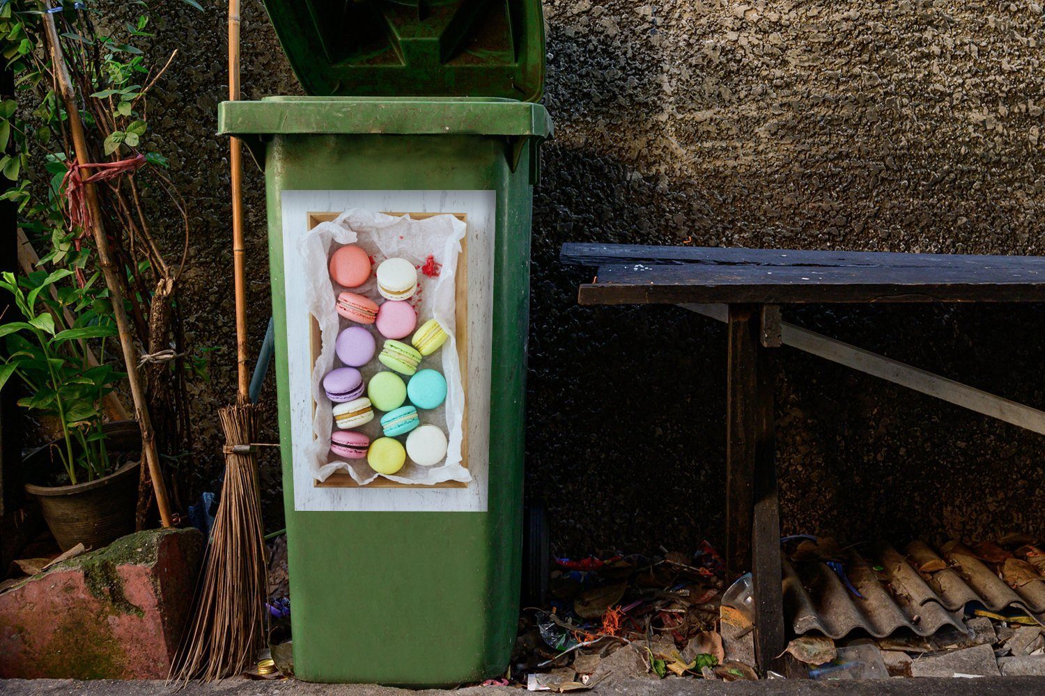 MuchoWow Wandsticker Mülleimer-aufkleber, Container, Sticker, St), Mülltonne, Schachtel kleiner (1 Makronen Abfalbehälter in