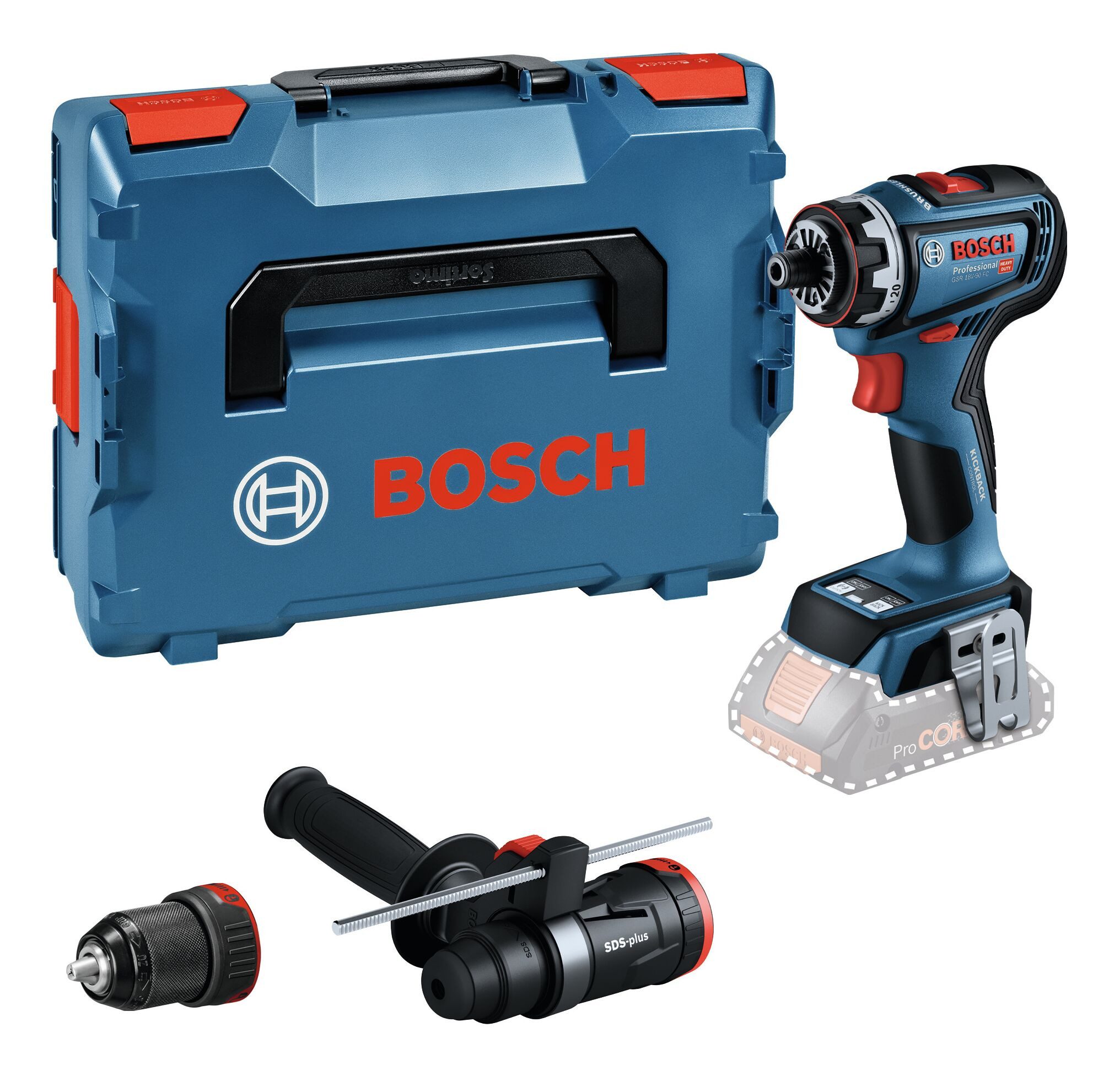 BOSCH Akku-Bohrschrauber GSR 18V-90 FC, 18 V, Ohne Akku mit GFA 18-H - in L-BOXX 136