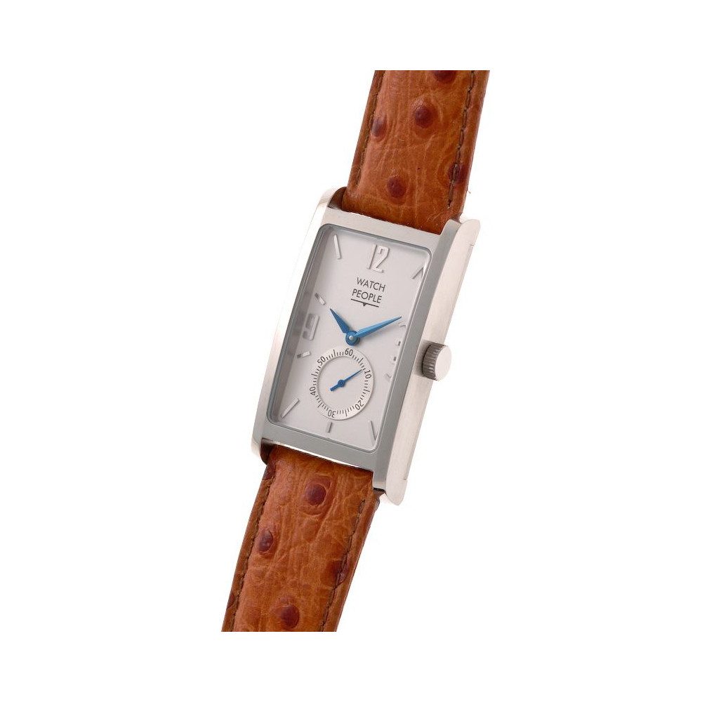 Watchpeople Quarzuhr Damen Midea Leder Braun Silber Eckig kleine Sekunde WP-9000580, Gehäusedeckel verschraubt, gebläute Zeiger, kleine Sekunde