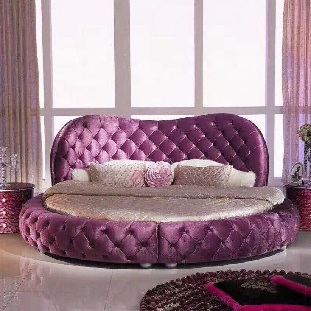 Xlmoebel Rundbett Rundes Chesterfield-Bett in Lila mit Textil- und Lederpolsterung (Rundbett, 1-tlg., Chesterfield Bett 4062292302015), Hergestellt in Europa