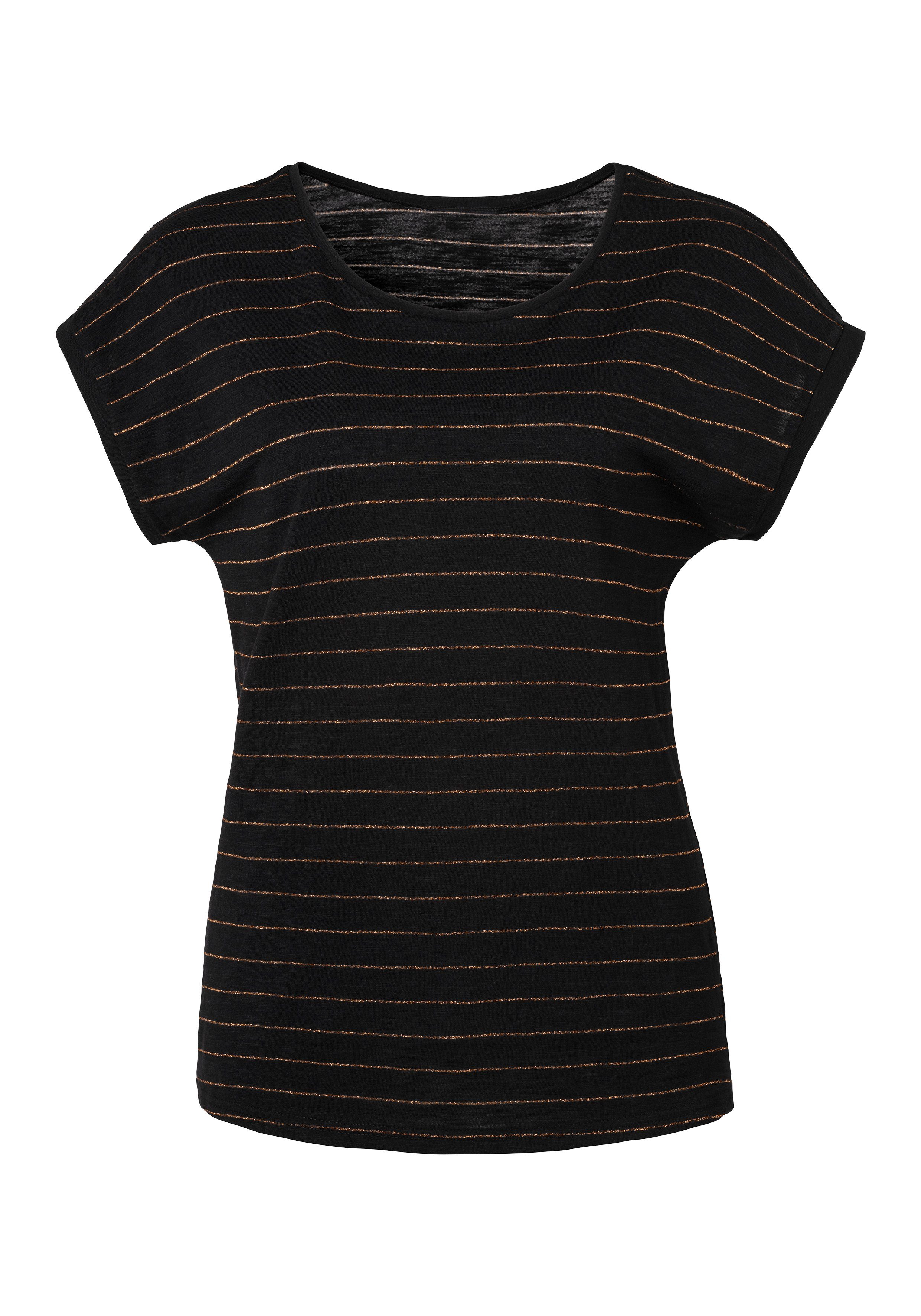 Vivance by Lascana Rundhalsshirt mit Glitzer-Streifen (2er-Pack) aus Baumwolle – Bild 5 von 5