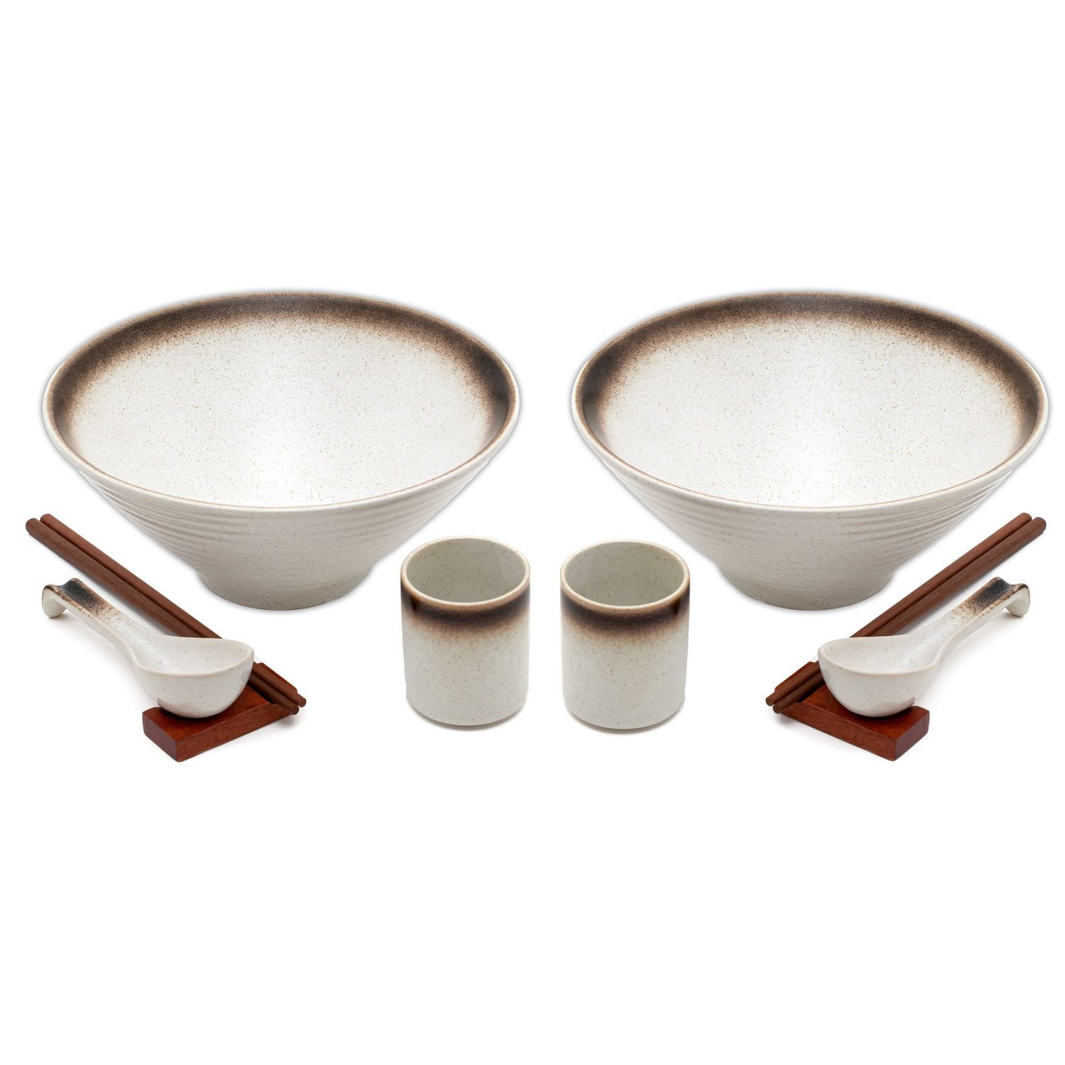 Intirilife Suppenschüssel, Keramik, (Set, 10-tlg), Ramen Schüssel Set für 2 Personen aus Keramik 1.1 Liter für Nudelsuppe